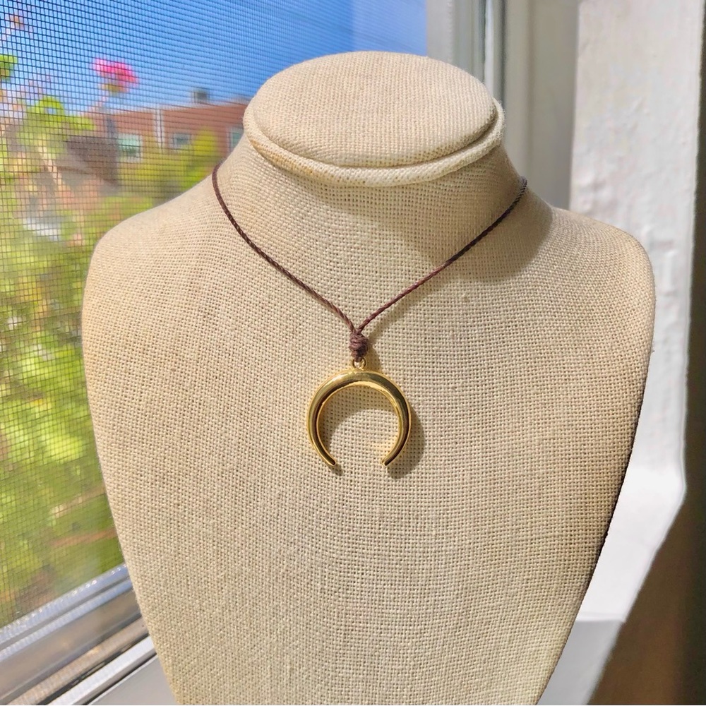 Celestial Gold Crescent Moon (Dark Brown) Necklace/Choker